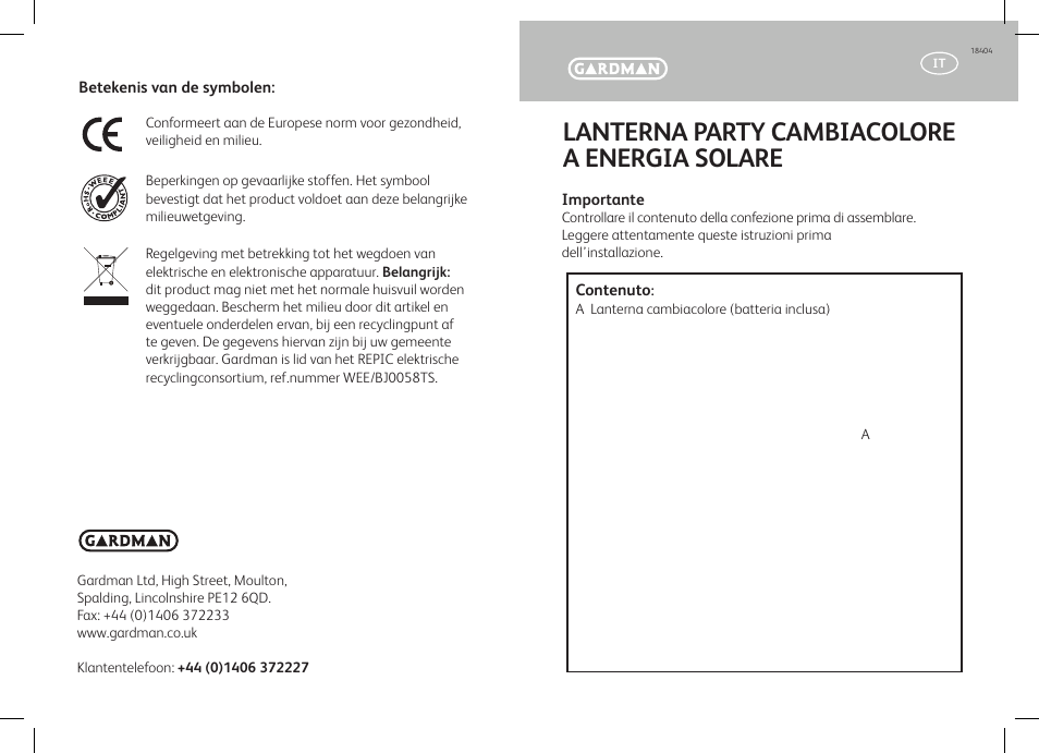 Lanterna party cambiacolore a energia solare | Gardman Colour Changing Party Lantern User Manual | Page 9 / 12