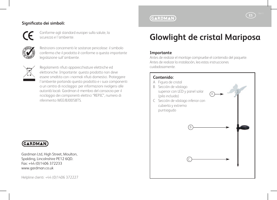 Glowlight de cristal mariposa | Gardman Butterfly Glowlight User Manual | Page 11 / 12