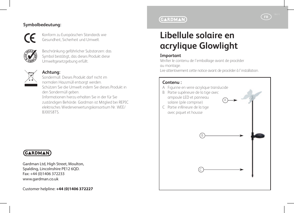 Libellule solaire en acrylique glowlight | Gardman Butterfly Glowlight User Manual | Page 5 / 12