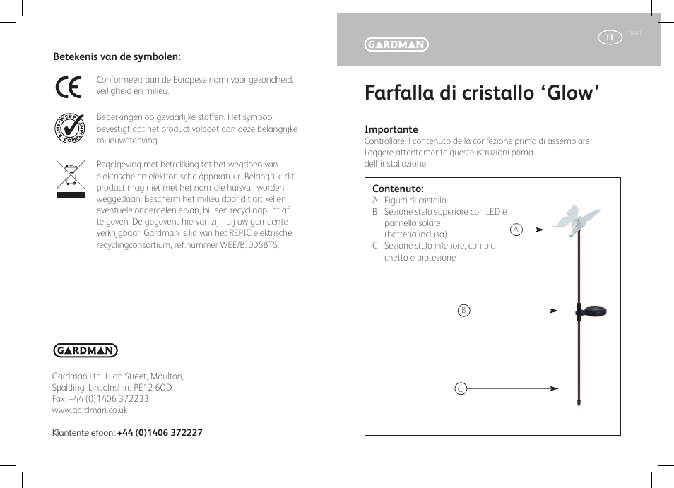 Farfalla di cristallo ‘glow | Gardman Butterfly Glowlight User Manual | Page 9 / 12