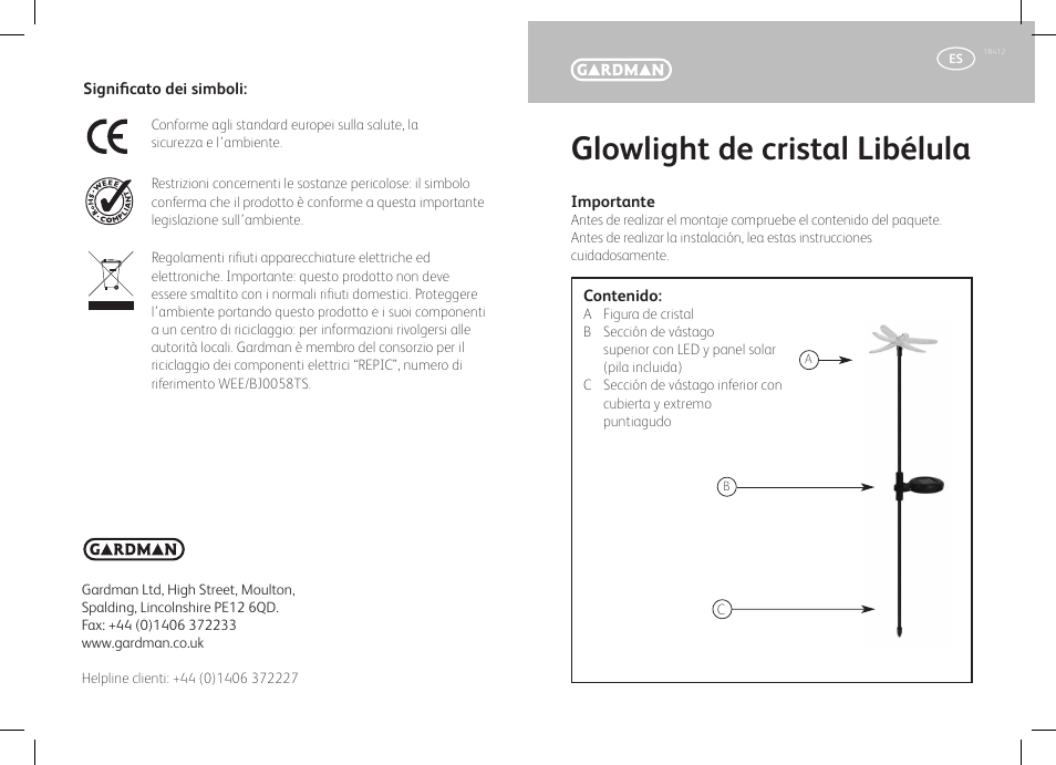 Glowlight de cristal libélula | Gardman Dragonfly Glowlight User Manual | Page 11 / 12