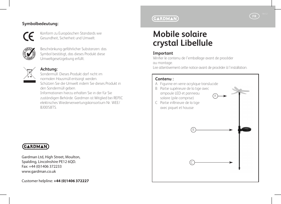 Mobile solaire crystal libellule | Gardman Dragonfly Glowlight User Manual | Page 5 / 12