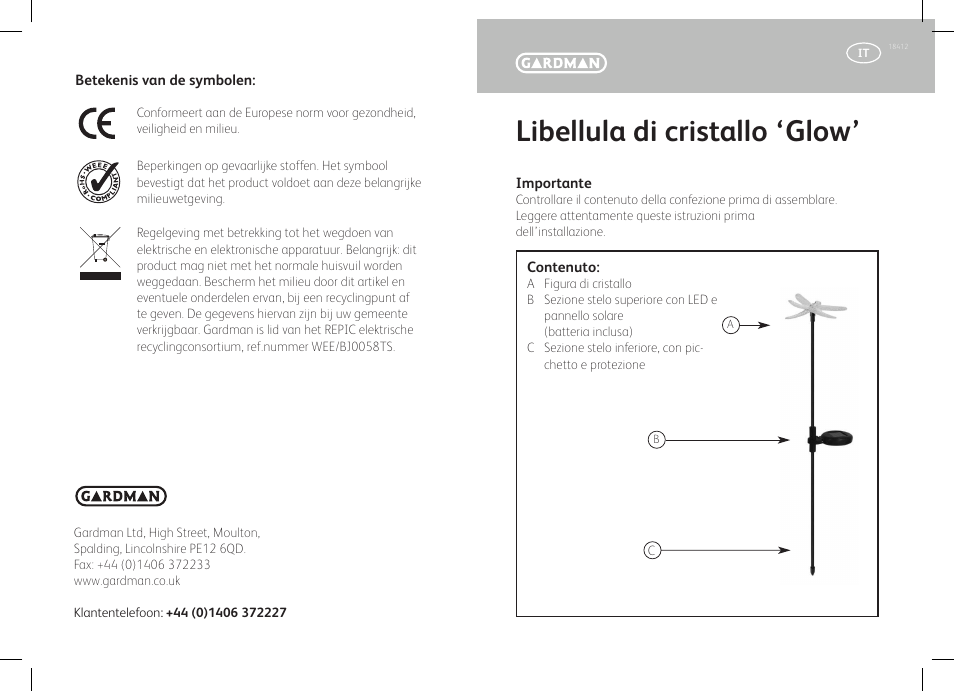 Libellula di cristallo ‘glow | Gardman Dragonfly Glowlight User Manual | Page 9 / 12