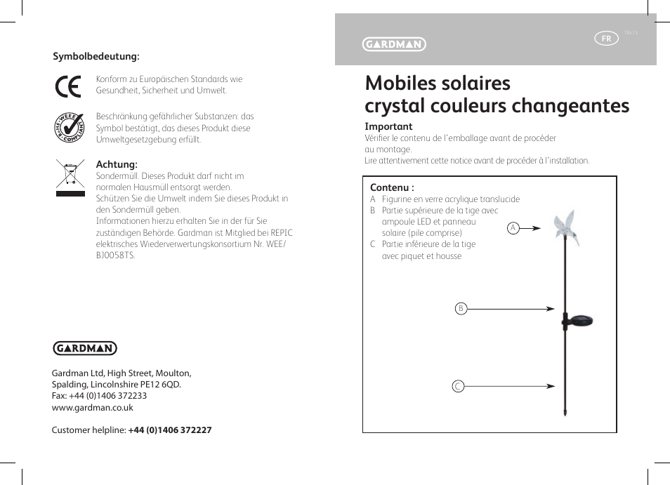 Mobiles solaires crystal couleurs changeantes | Gardman Kingfisher Glowlight User Manual | Page 5 / 12