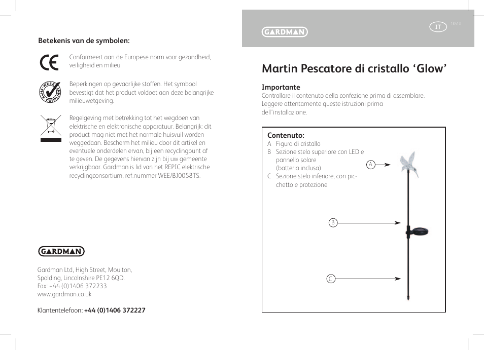 Martin pescatore di cristallo ‘glow | Gardman Kingfisher Glowlight User Manual | Page 9 / 12