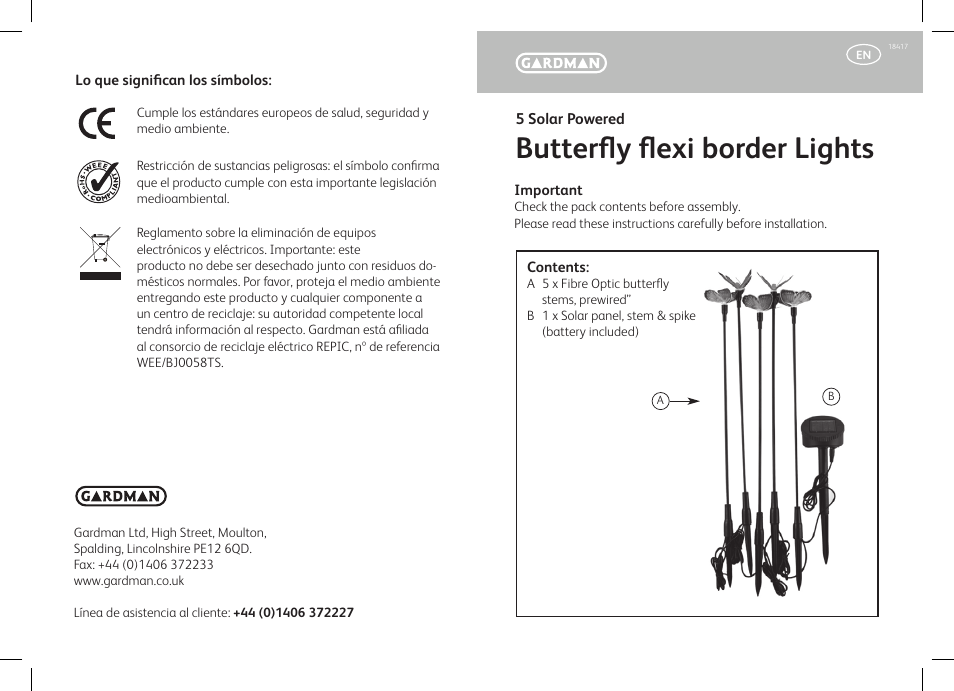 Gardman Butterfly flexi border Lights User Manual | 12 pages