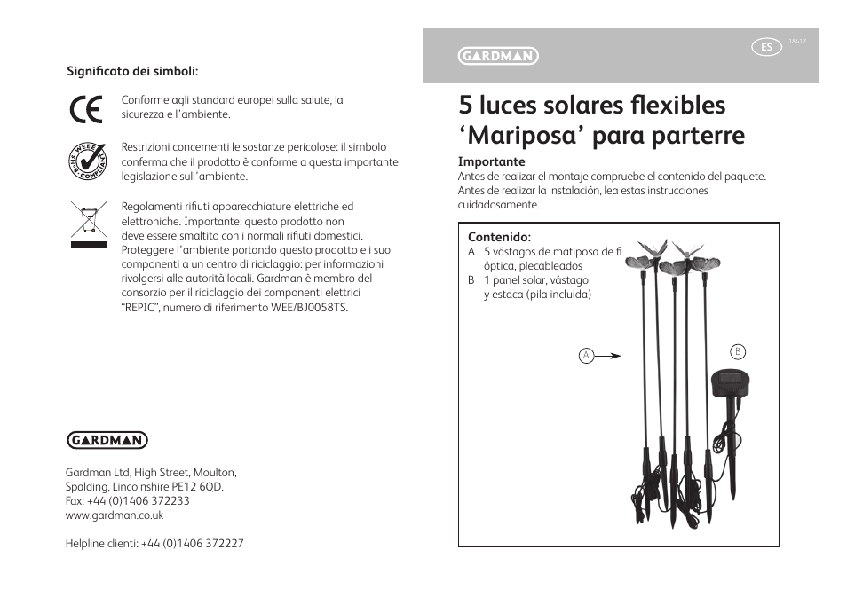 5 luces solares flexibles ‘mariposa’ para parterre | Gardman Butterfly flexi border Lights User Manual | Page 11 / 12