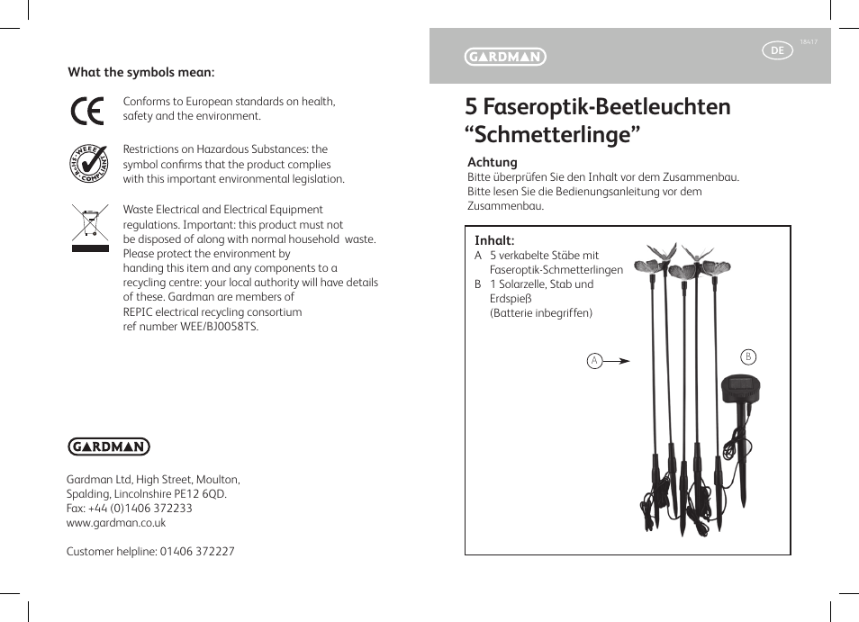 5 faseroptik-beetleuchten “schmetterlinge | Gardman Butterfly flexi border Lights User Manual | Page 3 / 12