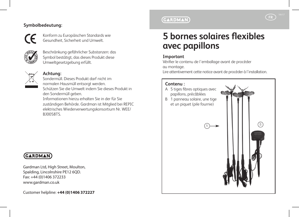 5 bornes solaires flexibles avec papillons | Gardman Butterfly flexi border Lights User Manual | Page 5 / 12