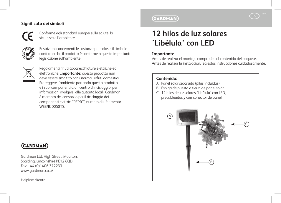 12 hilos de luz solares ´libélula’ con led | Gardman Dragonfly String Lights User Manual | Page 11 / 12