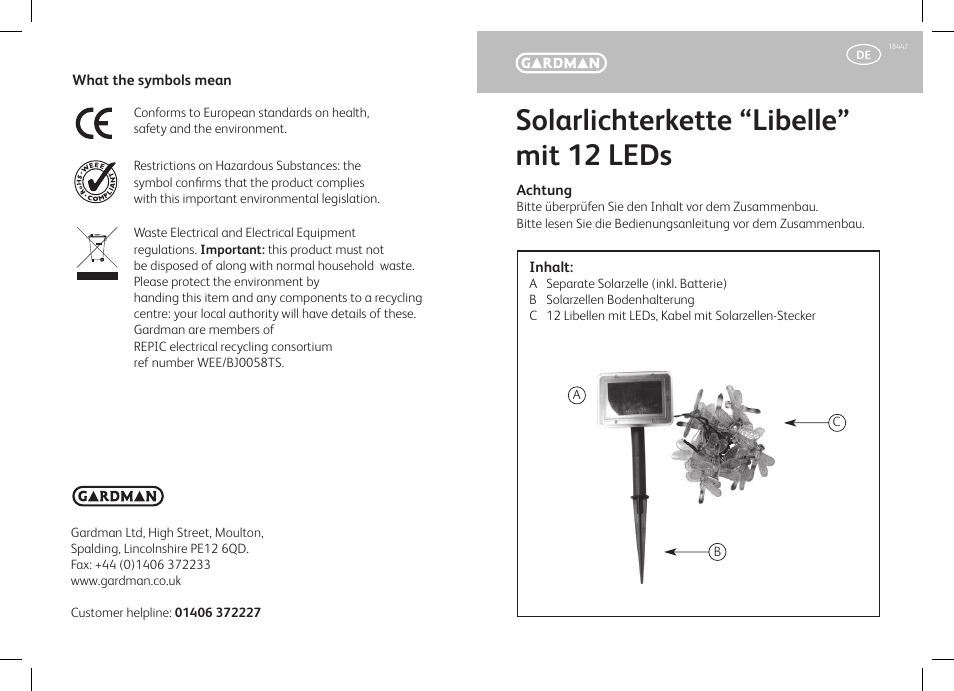 Solarlichterkette “libelle” mit 12 leds | Gardman Dragonfly String Lights User Manual | Page 3 / 12