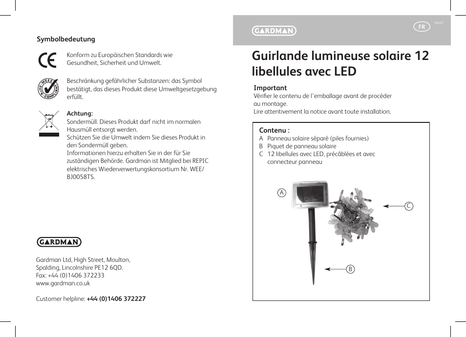 Guirlande lumineuse solaire 12 libellules avec led | Gardman Dragonfly String Lights User Manual | Page 5 / 12