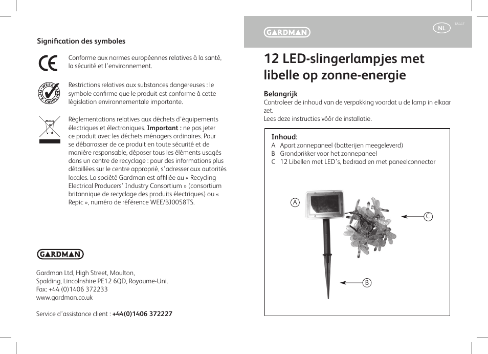 12 led-slingerlampjes met libelle op zonne-energie | Gardman Dragonfly String Lights User Manual | Page 7 / 12