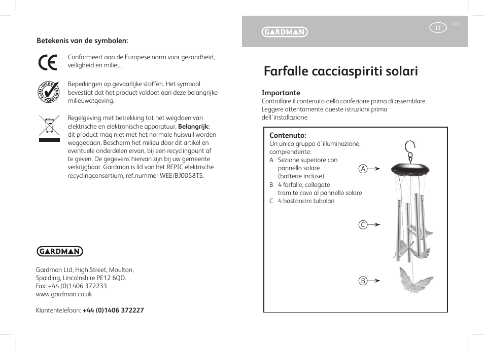 Farfalle cacciaspiriti solari | Gardman Solar Butterflies Windchime User Manual | Page 9 / 12
