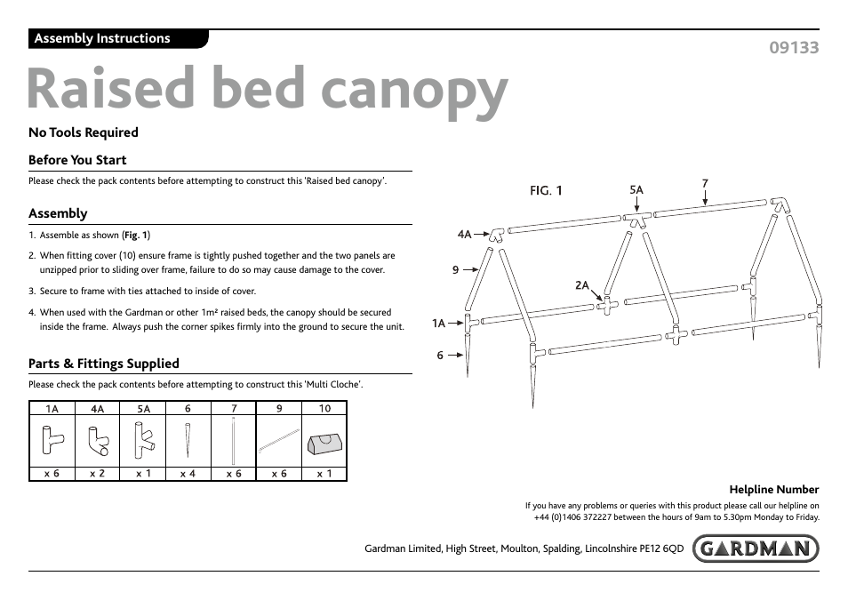 Gardman Raised bed canopy User Manual | 1 page