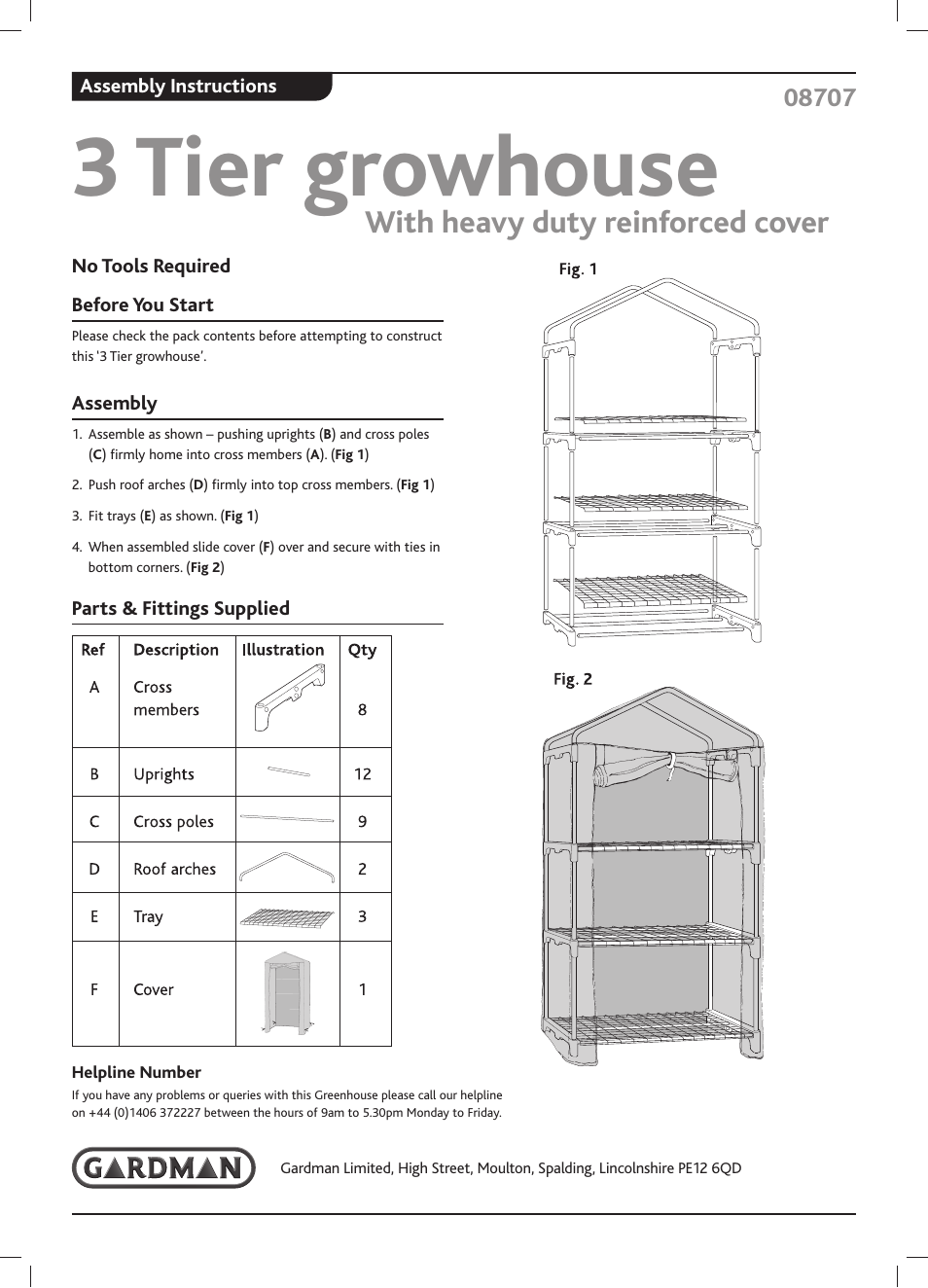 Gardman 3 Tier growhouse User Manual | 1 page