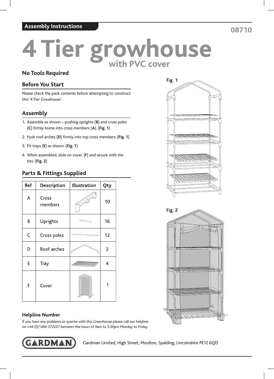 Gardman 4 Tier growhouse User Manual | 1 page