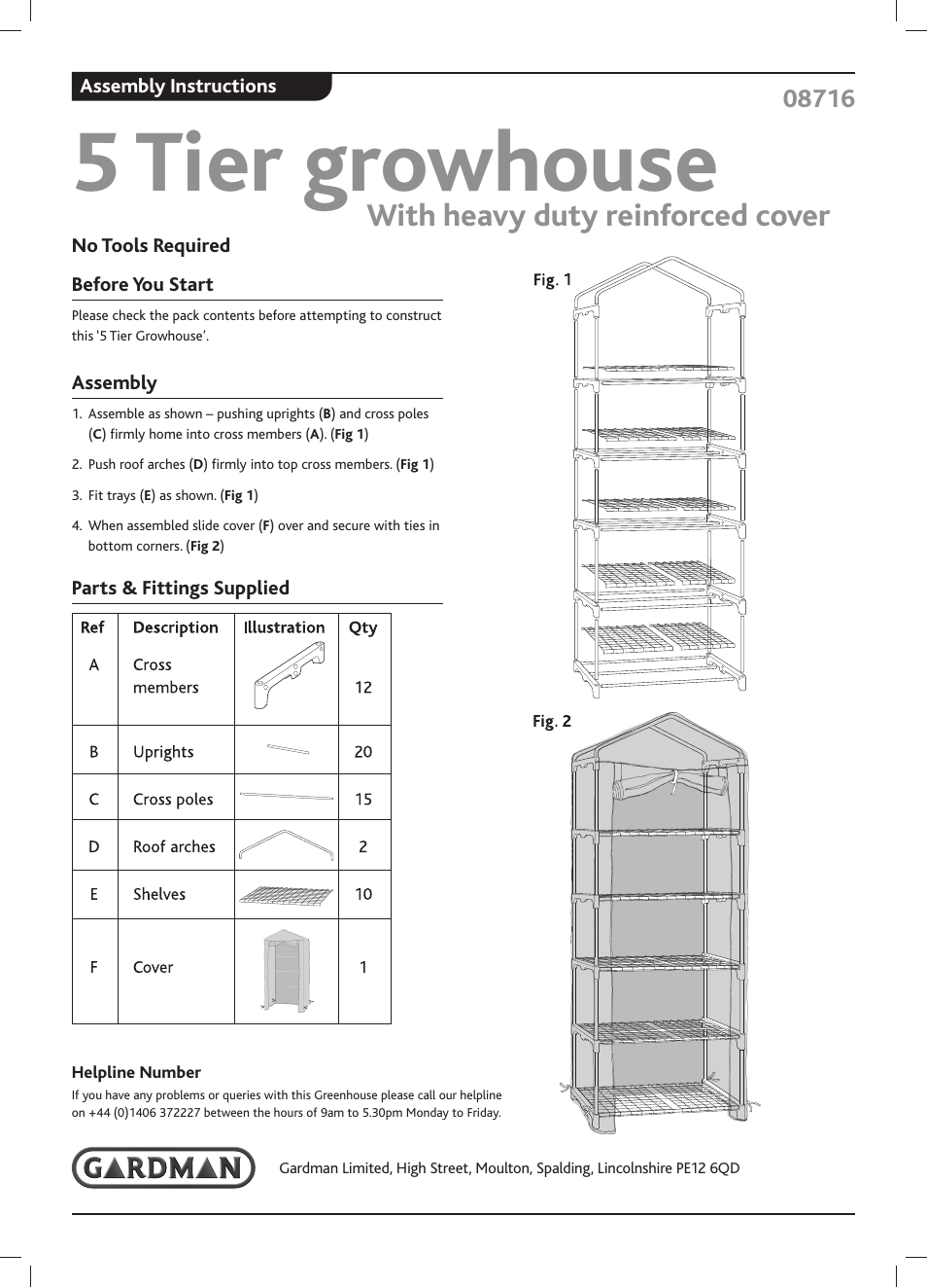 Gardman 5 Tier growhouse User Manual | 1 page