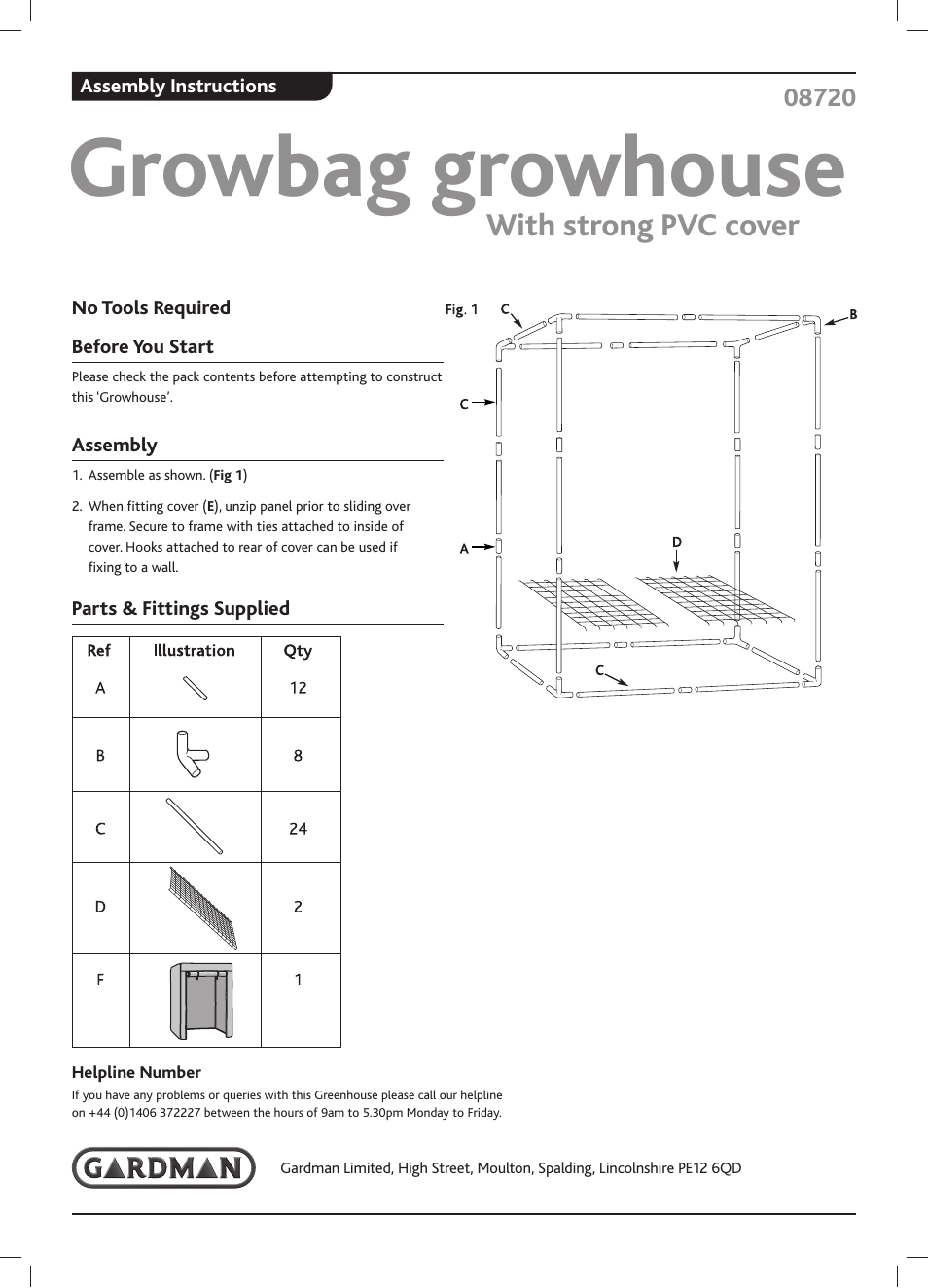 Gardman Growbag growhouse User Manual | 1 page