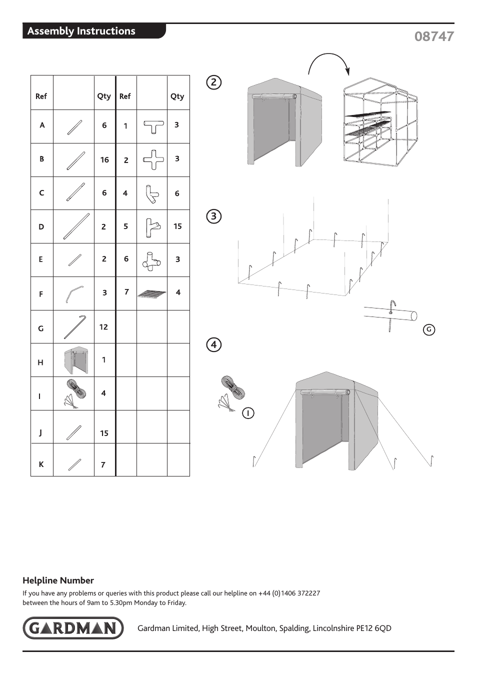 Assembly instructions | Gardman Walk-in greenhouse User Manual | Page 2 / 2