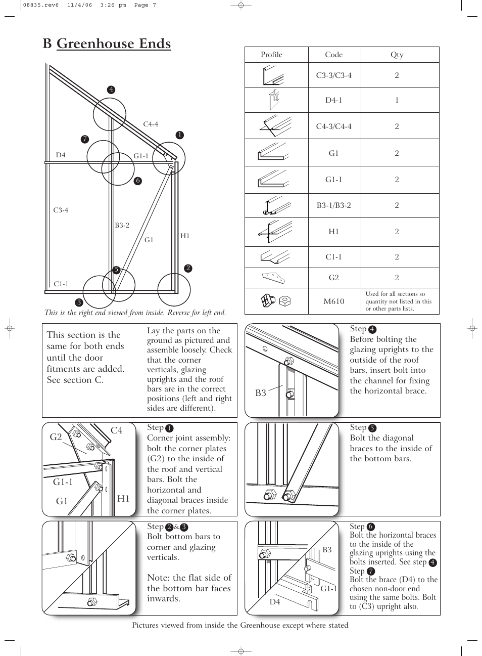 B greenhouse ends | Gardman Lean-to Greenhouse User Manual | Page 7 / 12