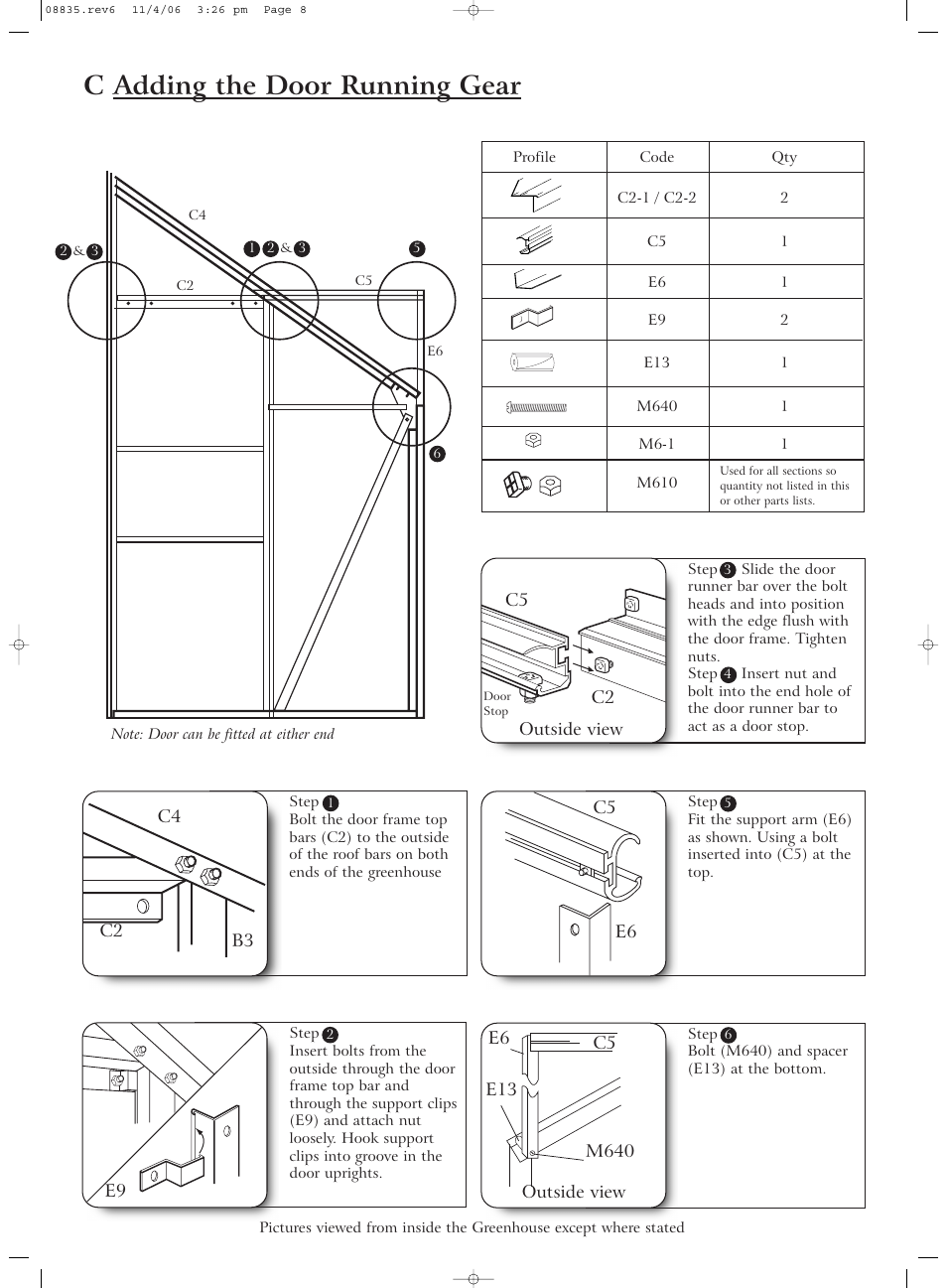 C adding the door running gear | Gardman Lean-to Greenhouse User Manual | Page 8 / 12