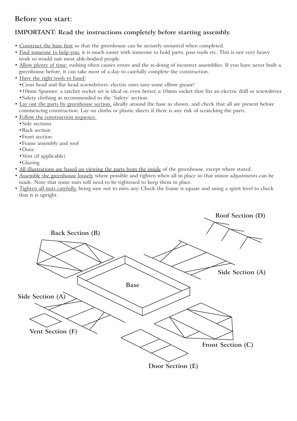 Before you start | Gardman Alum Greenhouse User Manual | Page 5 / 12