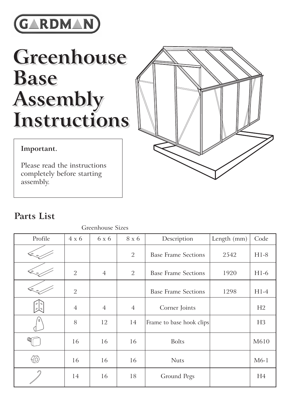 Gardman Greenhouse Base User Manual | 2 pages