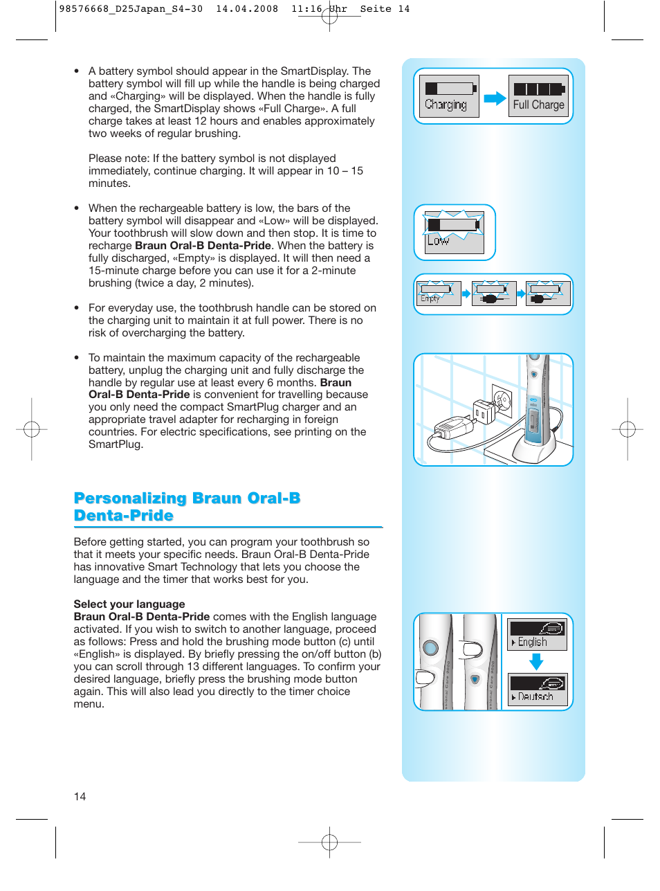 Personalizing braun oral-b, Personalizing braun oral-b denta-pride denta-pride | Braun Denta-Pride Toothbrush User Manual | Page 14 / 29