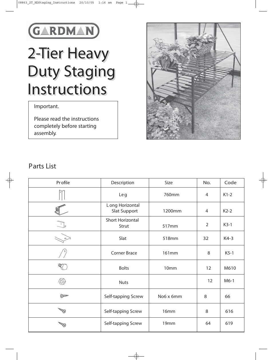 Gardman 2-Tier Heavy Duty Staging User Manual | 2 pages