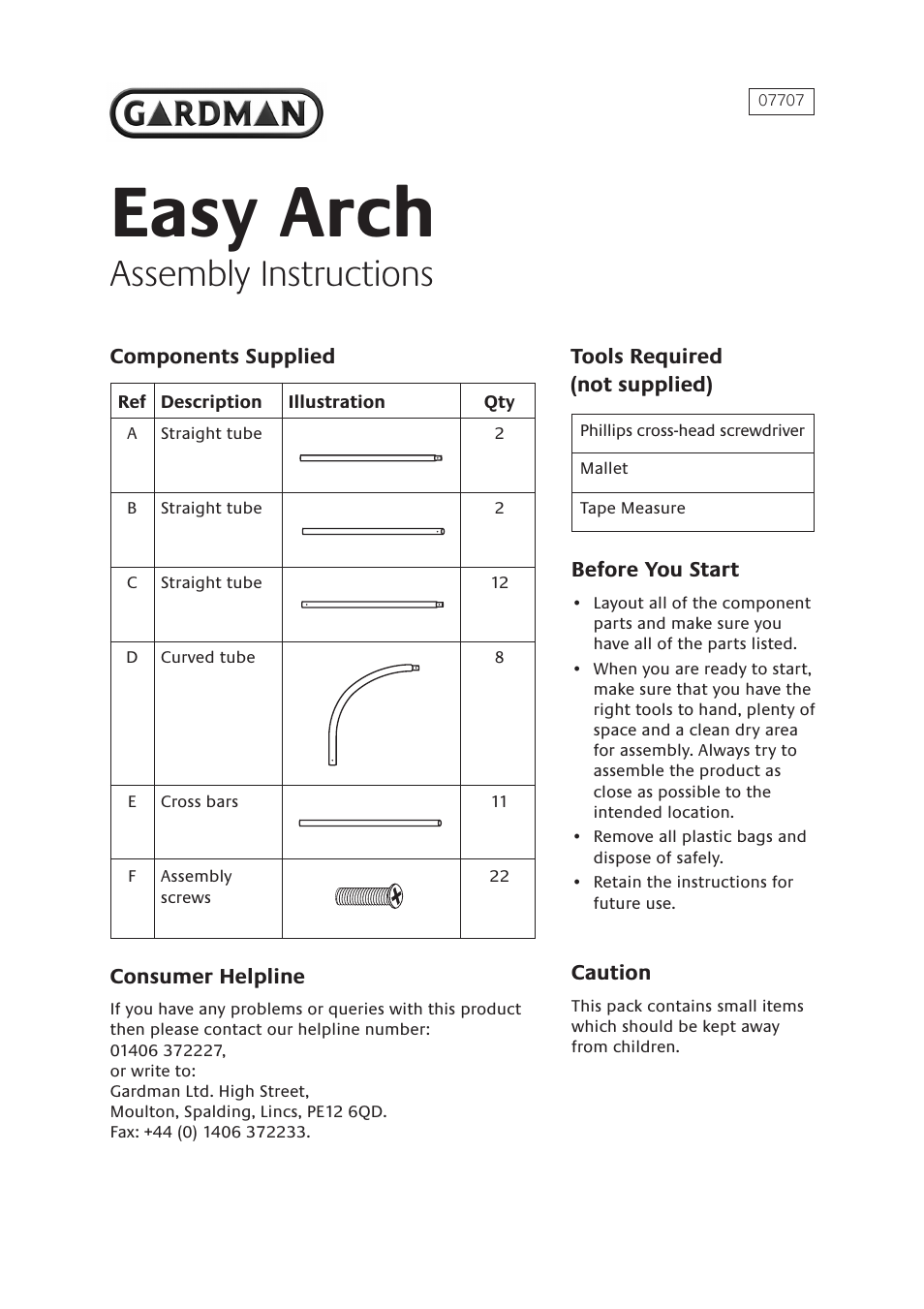 Gardman Easy Arch User Manual | 2 pages