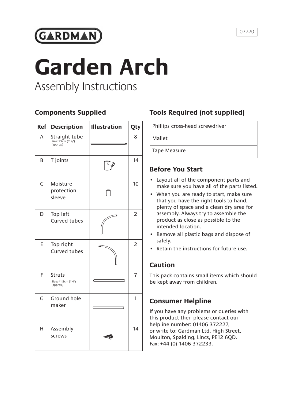 Gardman Garden Arch User Manual | 2 pages