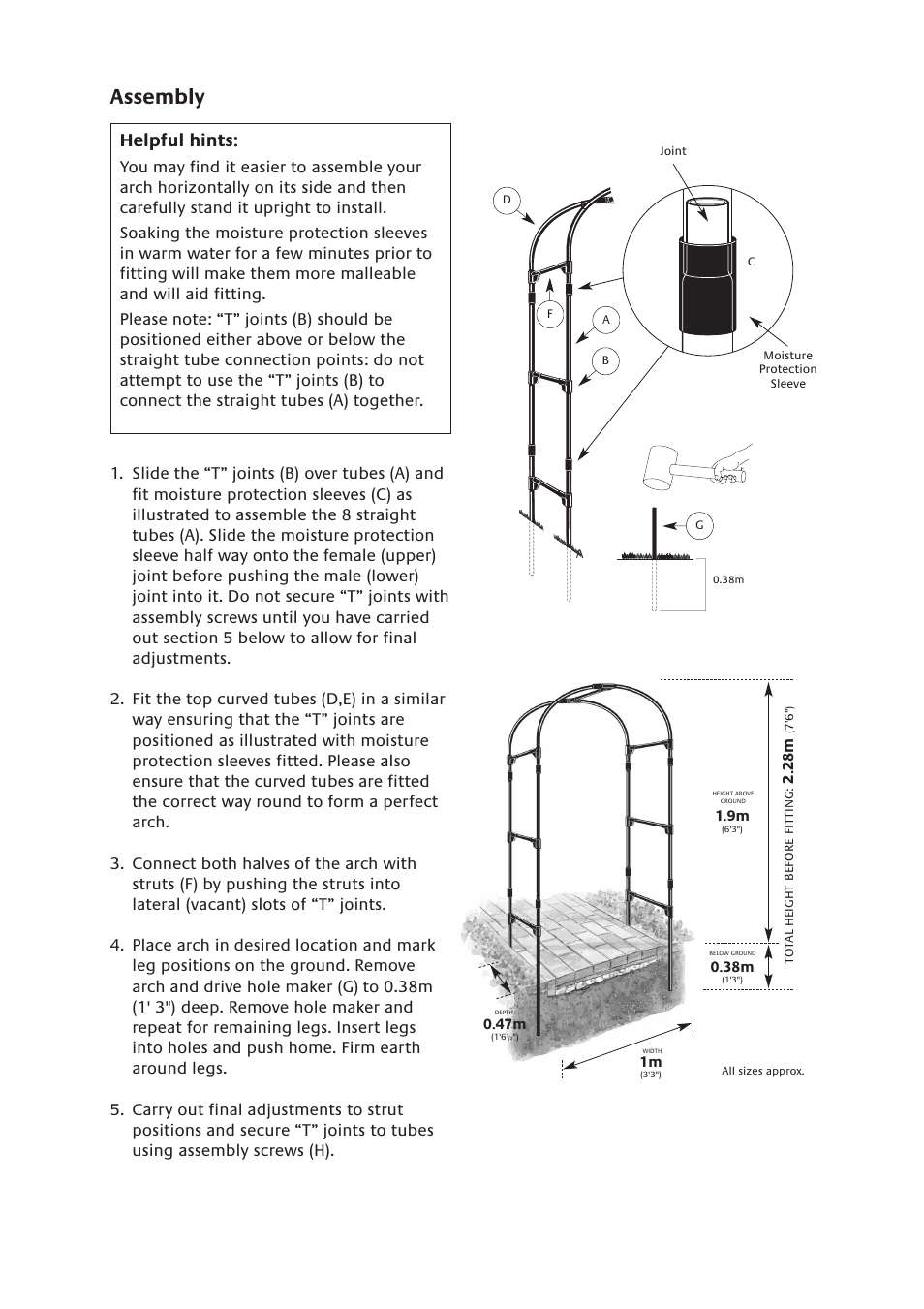 Assembly, Helpful hints | Gardman Garden Arch User Manual | Page 2 / 2
