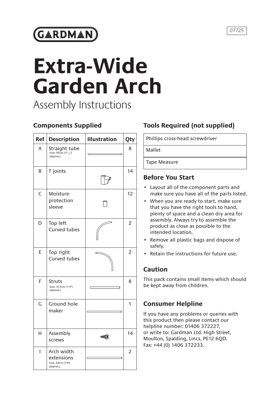 Gardman Extra-Wide Garden Arch User Manual | 2 pages