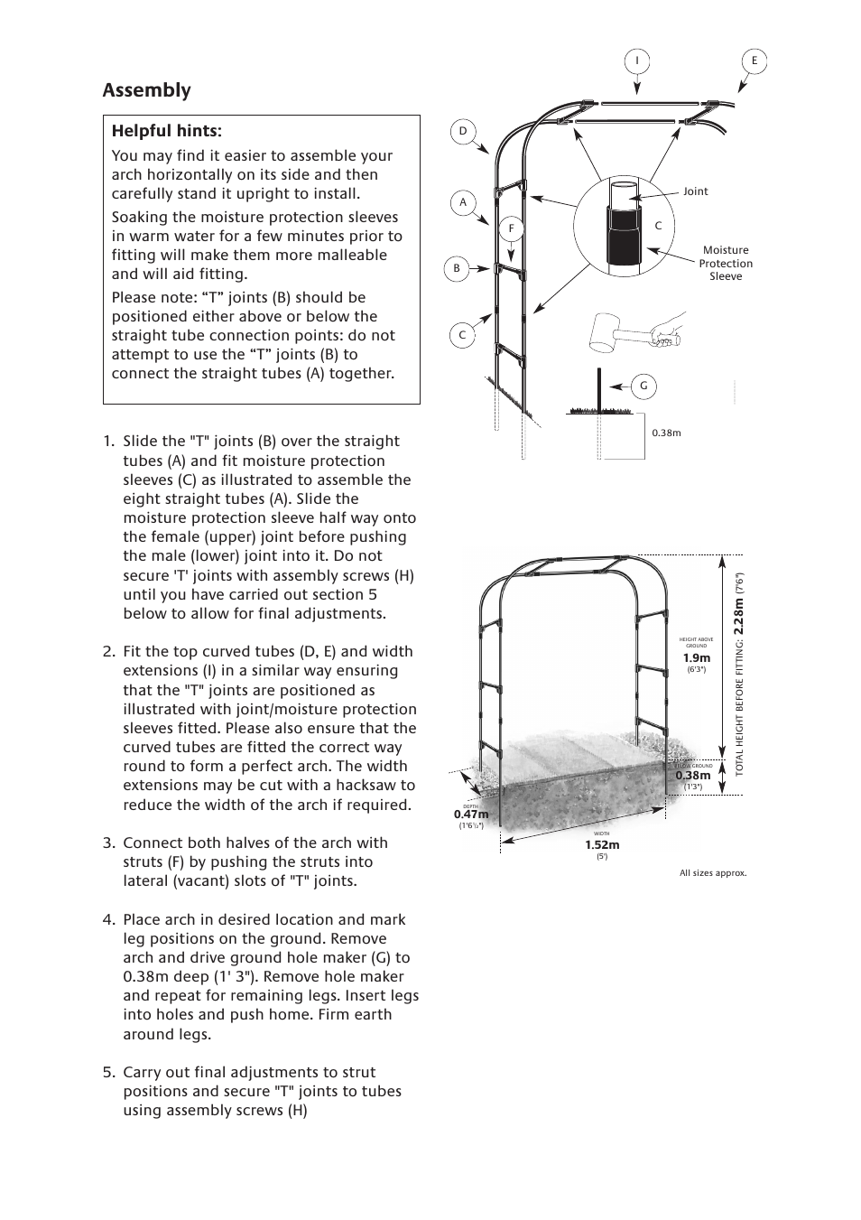 Assembly, Helpful hints | Gardman Extra-Wide Garden Arch User Manual | Page 2 / 2