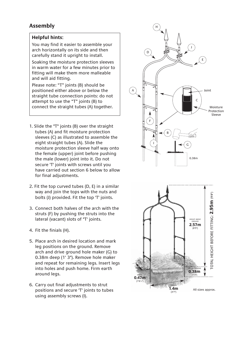 Assembly, Helpful hints | Gardman Gothic Arch User Manual | Page 2 / 2