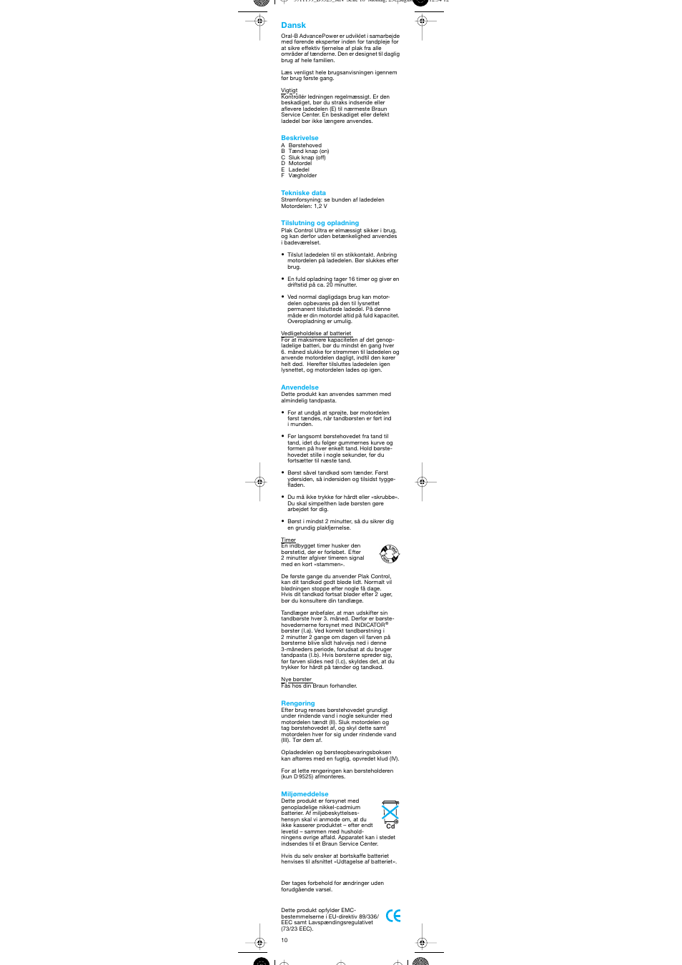 Dansk | Braun D 9525A User Manual | Page 10 / 20