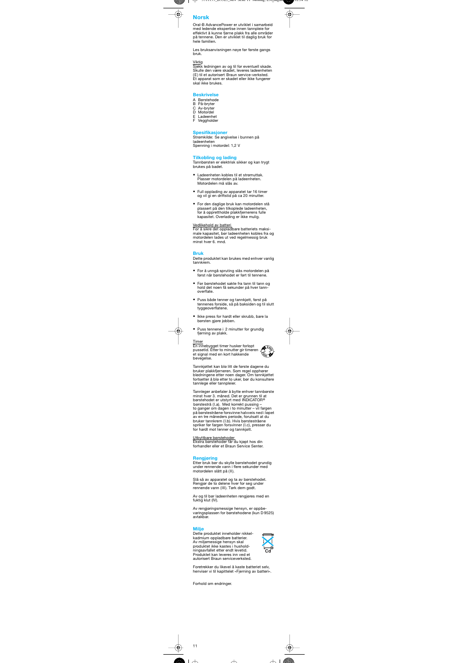 Norsk | Braun D 9525A User Manual | Page 11 / 20