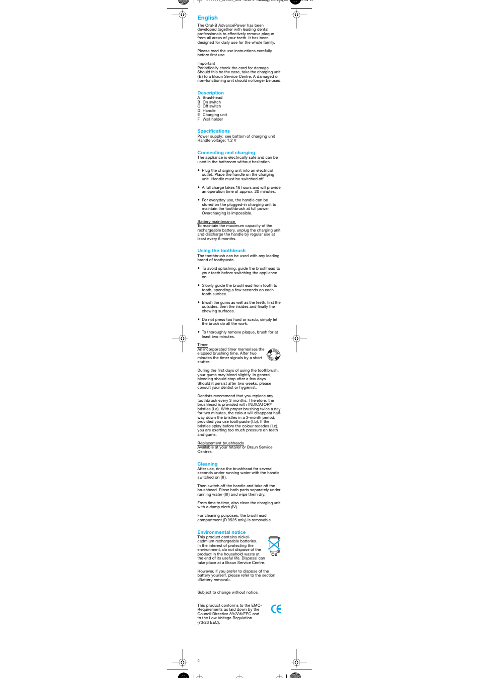 English | Braun D 9525A User Manual | Page 4 / 20