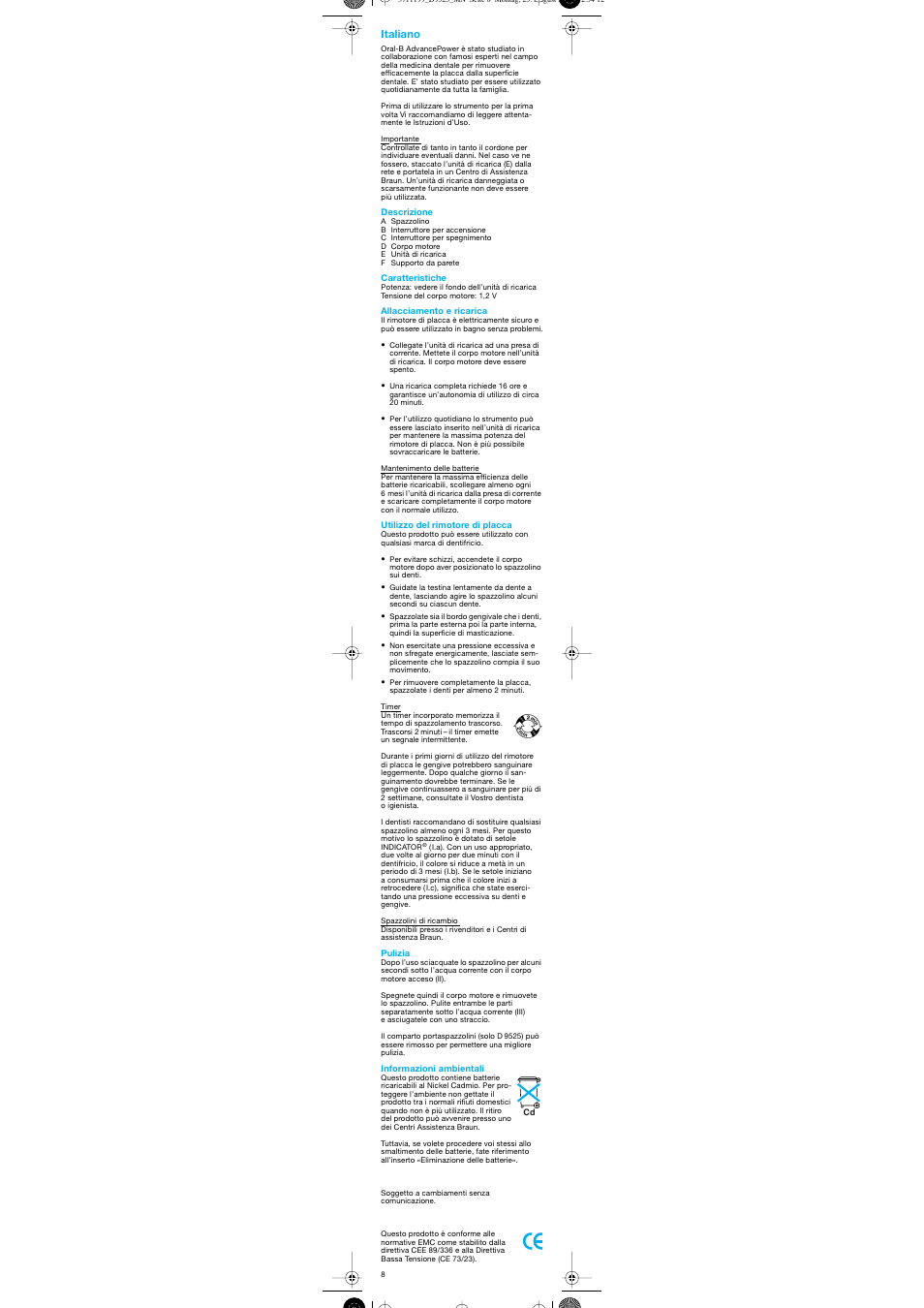 Italiano | Braun D 9525A User Manual | Page 8 / 20