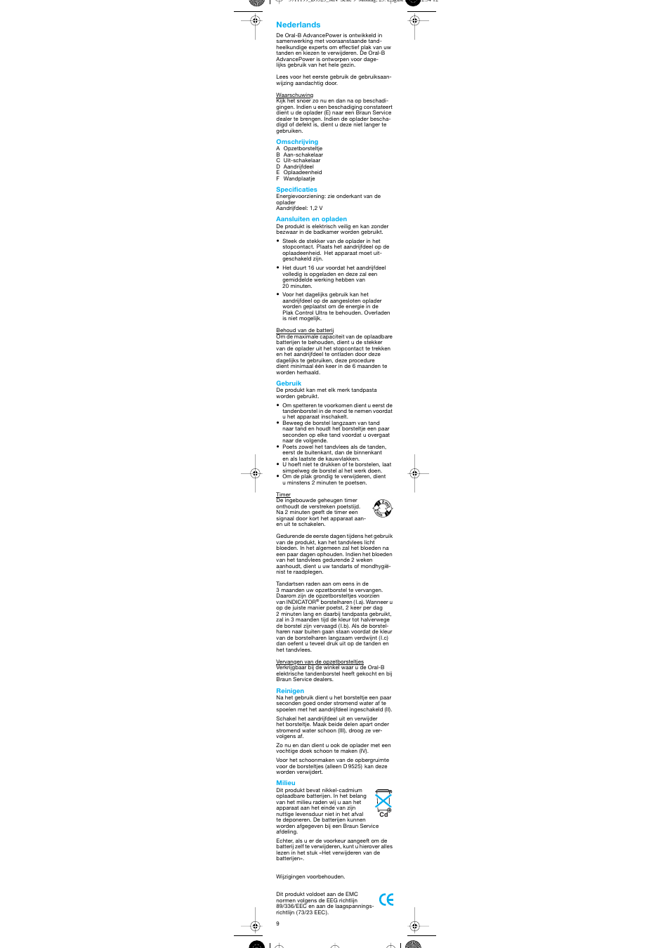 Nederlands | Braun D 9525A User Manual | Page 9 / 20