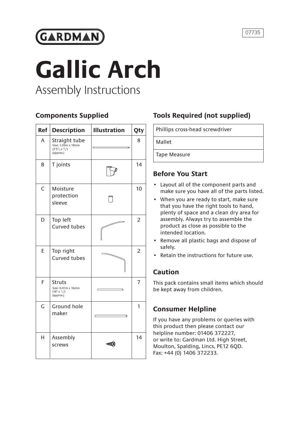 Gardman Gallic Arch User Manual | 2 pages