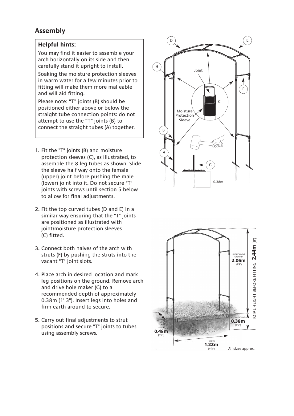 Assembly, Helpful hints | Gardman Gallic Arch User Manual | Page 2 / 2