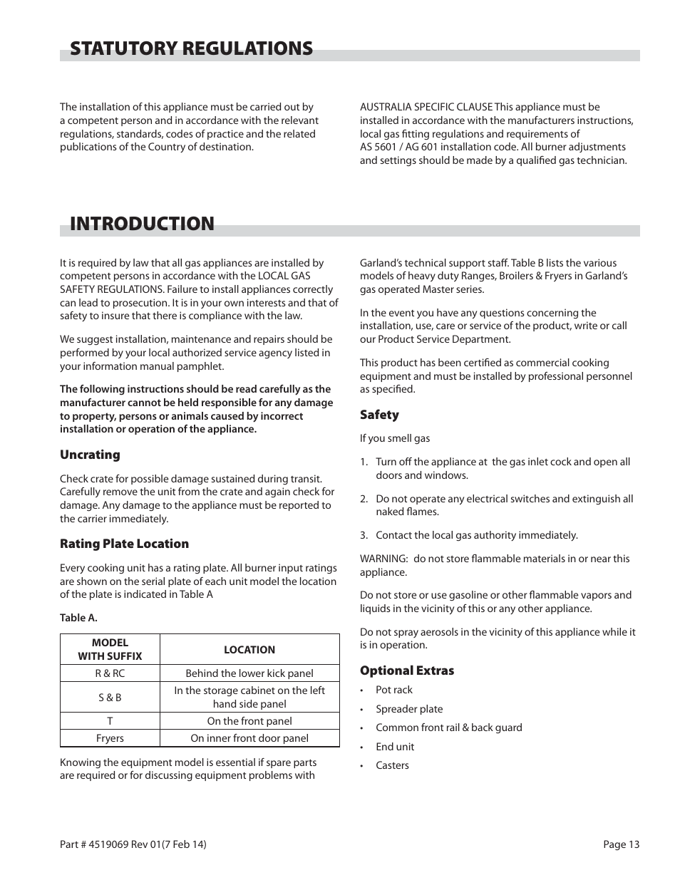 Statutory regulations, Introduction | Garland MASTER SERIES HEAVY DUTY RANGES, FRYERS & BROILERS User Manual | Page 13 / 34