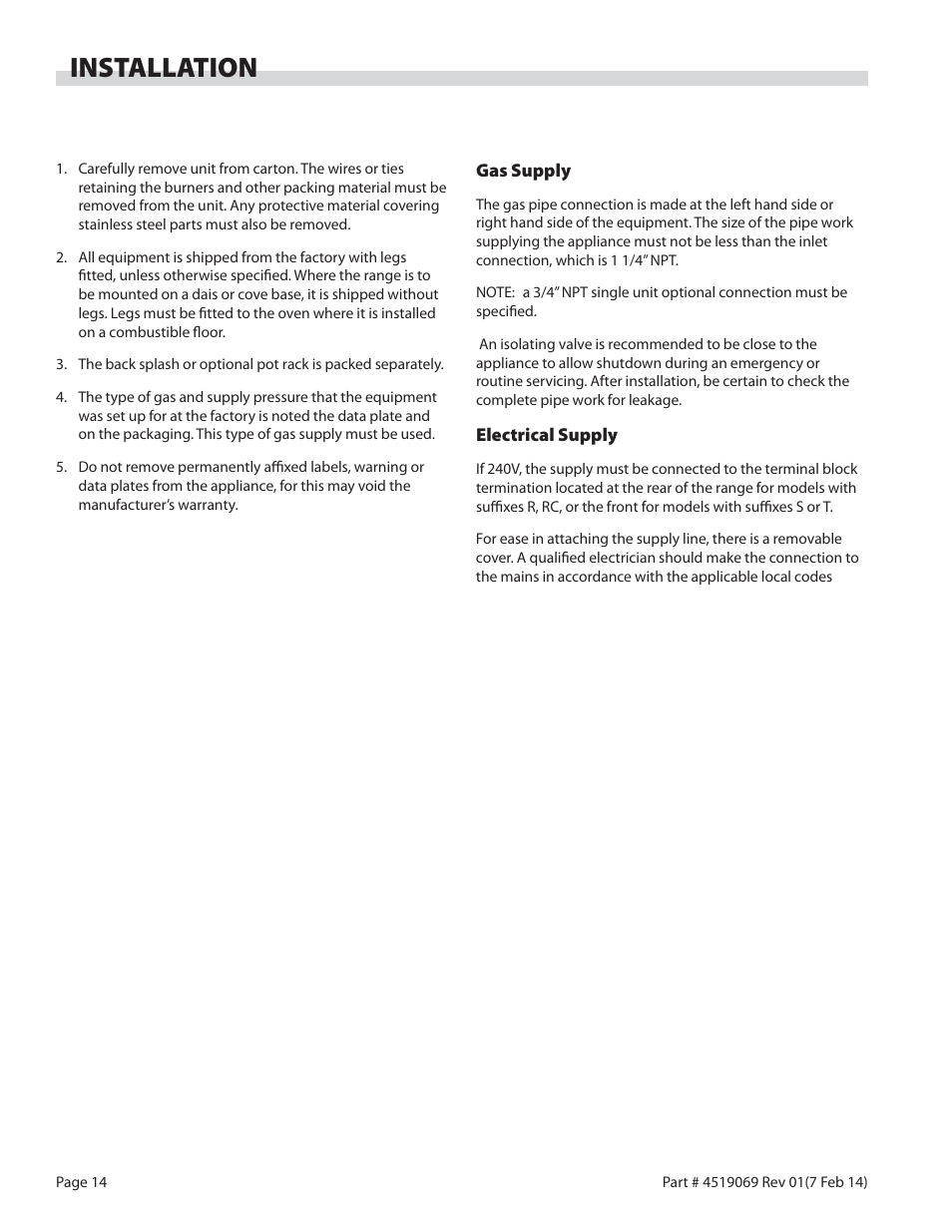 Installation | Garland MASTER SERIES HEAVY DUTY RANGES, FRYERS & BROILERS User Manual | Page 14 / 34