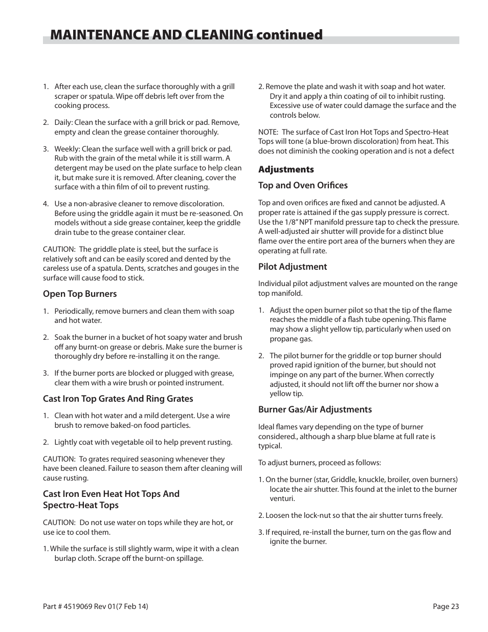 Maintenance and cleaning continued | Garland MASTER SERIES HEAVY DUTY RANGES, FRYERS & BROILERS User Manual | Page 23 / 34