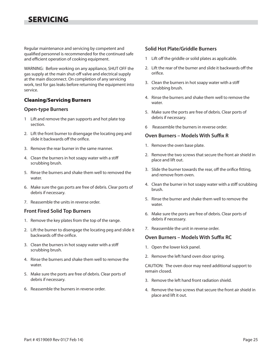 Servicing | Garland MASTER SERIES HEAVY DUTY RANGES, FRYERS & BROILERS User Manual | Page 25 / 34