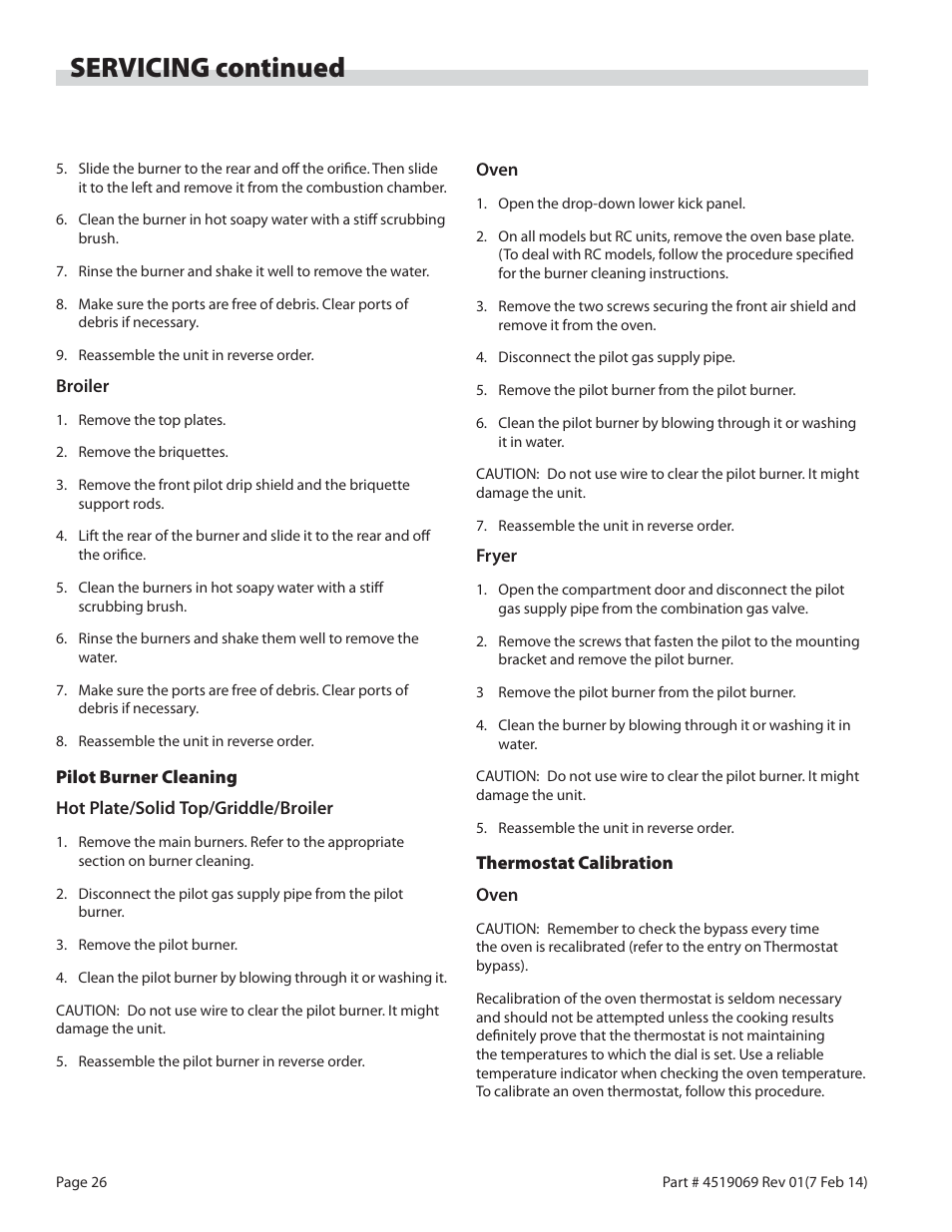 Servicing continued | Garland MASTER SERIES HEAVY DUTY RANGES, FRYERS & BROILERS User Manual | Page 26 / 34