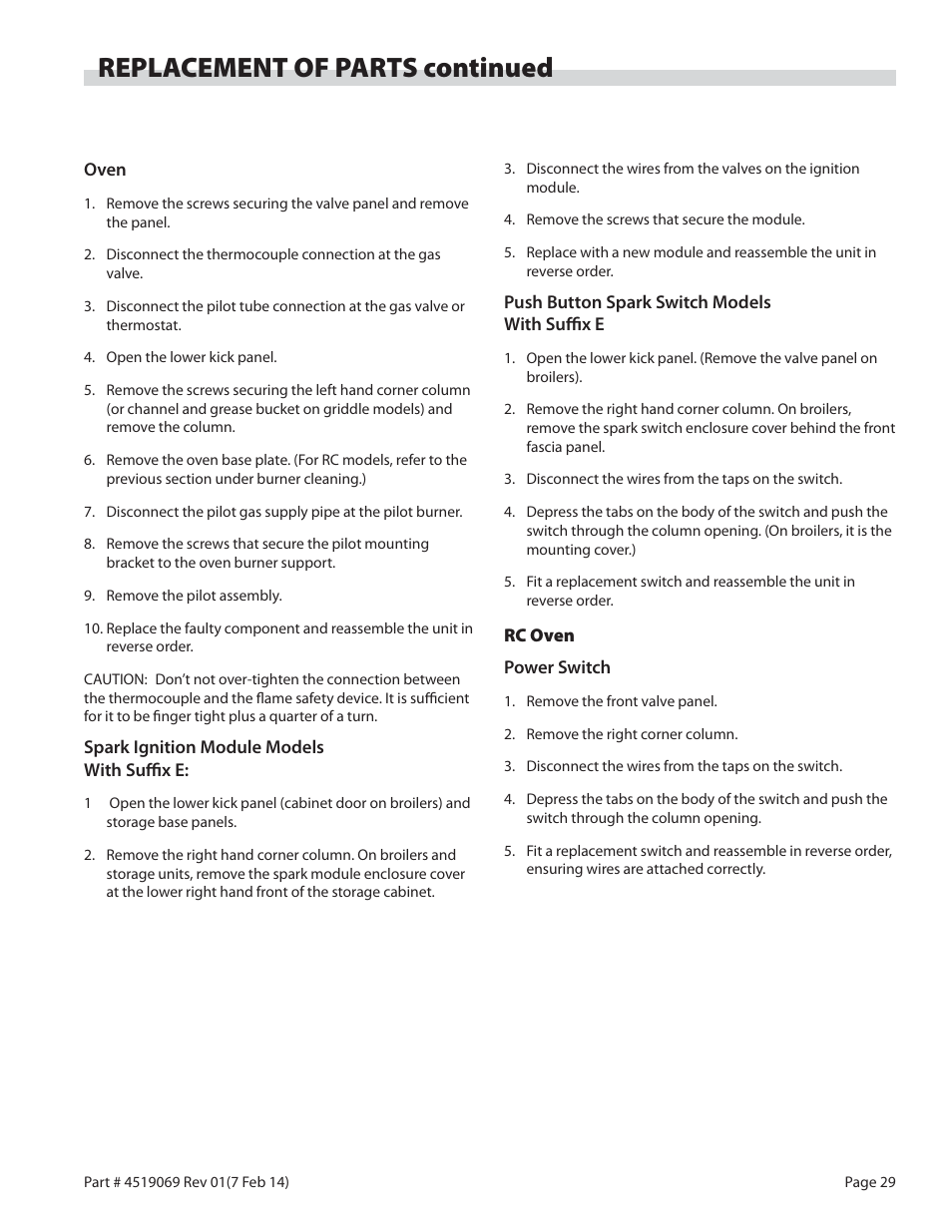 Replacement of parts continued | Garland MASTER SERIES HEAVY DUTY RANGES, FRYERS & BROILERS User Manual | Page 29 / 34