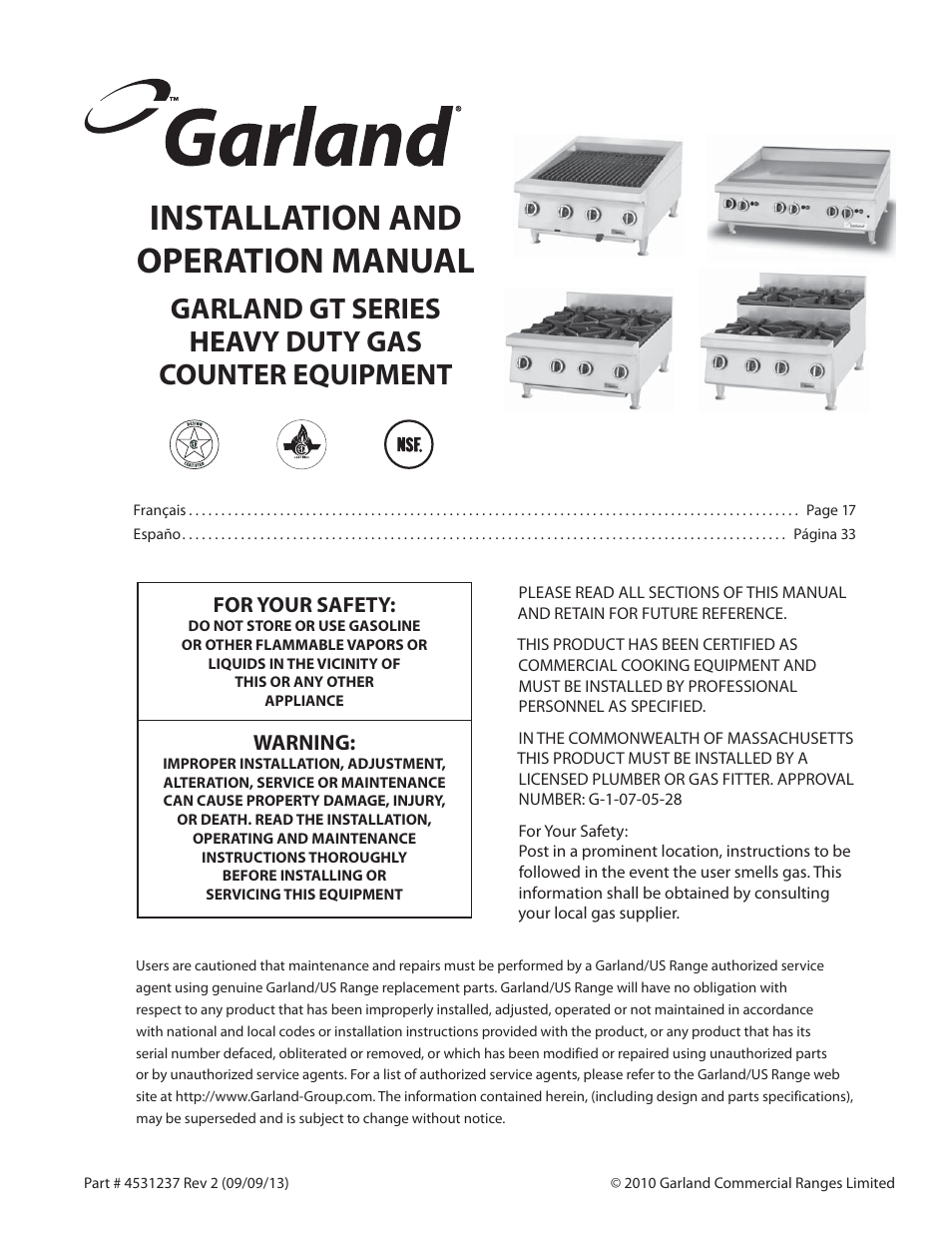 Garland GT SERIES HEAVY DUTY GAS COUNTER EQUIPMENT User Manual | 48 pages